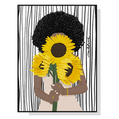 60cmx90cm African Woman Sunflower Black Frame Canvas Wall Art Tristar Online