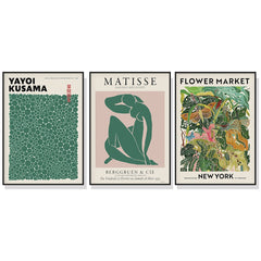 40cmx60cm Flower Market, Matisse Print, Yayoi Kusama 3 Sets Black Frame Canvas Wall Art Tristar Online