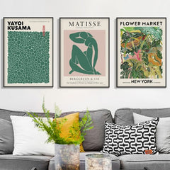 40cmx60cm Flower Market, Matisse Print, Yayoi Kusama 3 Sets Black Frame Canvas Wall Art Tristar Online