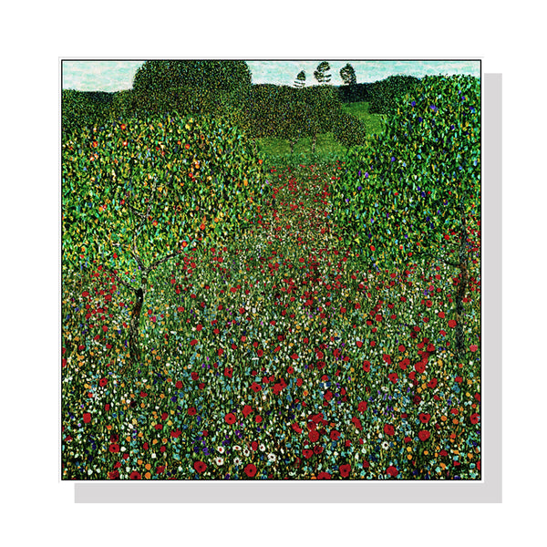 60cmx60cm Field of Poppies by Gustav Klimt White Frame Canvas Wall Art Tristar Online