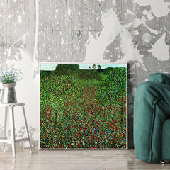 60cmx60cm Field of Poppies by Gustav Klimt White Frame Canvas Wall Art Tristar Online