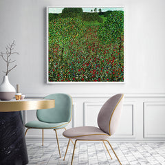 60cmx60cm Field of Poppies by Gustav Klimt White Frame Canvas Wall Art Tristar Online