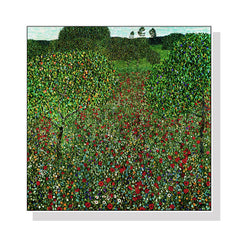 80cmx80cm Field of Poppies by Gustav Klimt White Frame Canvas Wall Art Tristar Online