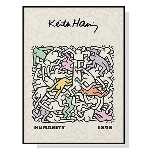 70cmx100cm Keith Haring Humanity Black Frame Canvas Wall Art Tristar Online