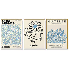 40cmx60cm Blue Matisse,Yayoi Kusama, Keith Haring Mix Art 3 Sets Gold Frame Canvas Wall Art Tristar Online