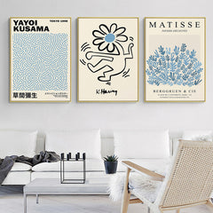 40cmx60cm Blue Matisse,Yayoi Kusama, Keith Haring Mix Art 3 Sets Gold Frame Canvas Wall Art Tristar Online