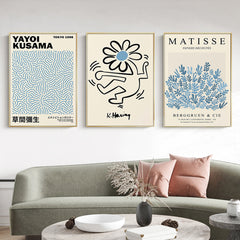 40cmx60cm Blue Matisse,Yayoi Kusama, Keith Haring Mix Art 3 Sets Gold Frame Canvas Wall Art Tristar Online