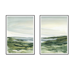 50cmx70cm Watercolor landscape 2 Sets Black Frame Canvas Wall Art Tristar Online