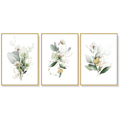 40cmx60cm Green and Gold Watercolor Botanical 3 Sets Gold Frame Canvas Wall Art Tristar Online