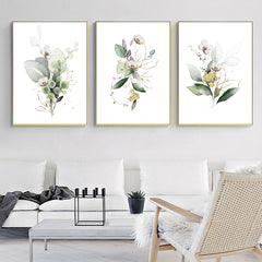 40cmx60cm Green and Gold Watercolor Botanical 3 Sets Gold Frame Canvas Wall Art Tristar Online