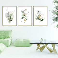 40cmx60cm Green and Gold Watercolor Botanical 3 Sets Gold Frame Canvas Wall Art Tristar Online