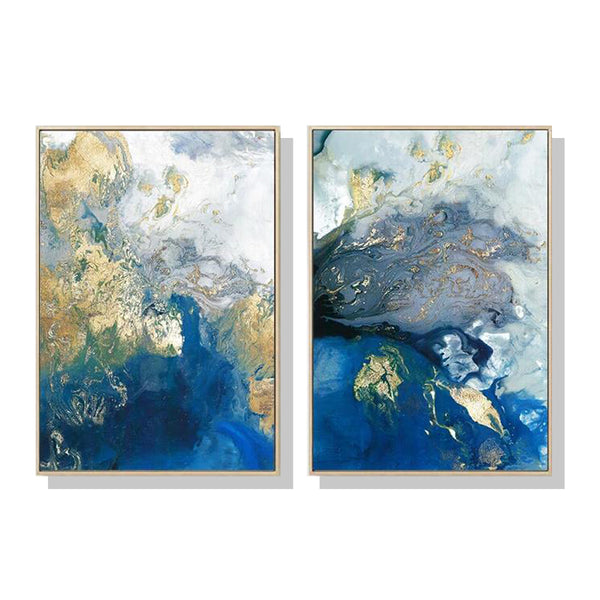 50cmx70cm Marbled Blue And Gold 2 Sets Gold Frame Canvas Wall Art Tristar Online