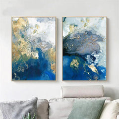 50cmx70cm Marbled Blue And Gold 2 Sets Gold Frame Canvas Wall Art Tristar Online