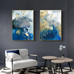 50cmx70cm Marbled Blue And Gold 2 Sets Gold Frame Canvas Wall Art Tristar Online