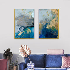 50cmx70cm Marbled Blue And Gold 2 Sets Gold Frame Canvas Wall Art Tristar Online