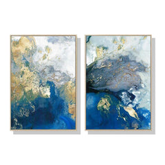 70cmx100cm Marbled Blue And Gold 2 Sets Gold Frame Canvas Wall Art Tristar Online