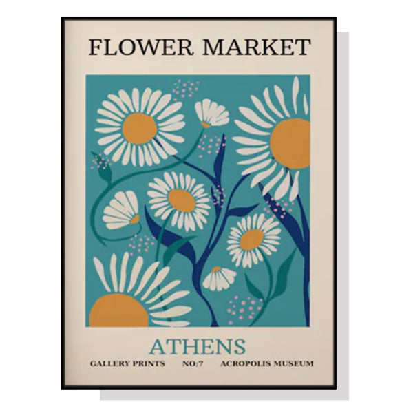 50cmx70cm Flower Market Athens Black Frame Canvas Wall Art Tristar Online