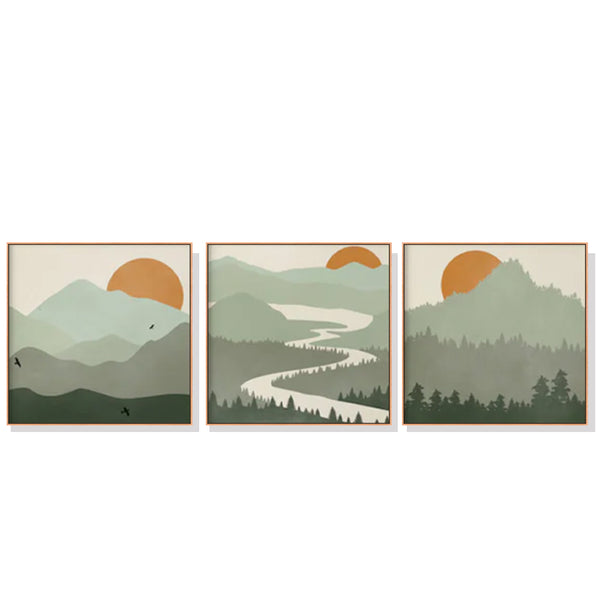 50cmx50cm Sage Green Landscapes 3 Sets Wood Frame Canvas Wall Art Tristar Online