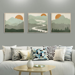 50cmx50cm Sage Green Landscapes 3 Sets Wood Frame Canvas Wall Art Tristar Online