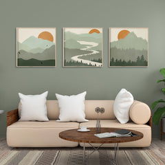 50cmx50cm Sage Green Landscapes 3 Sets Wood Frame Canvas Wall Art Tristar Online