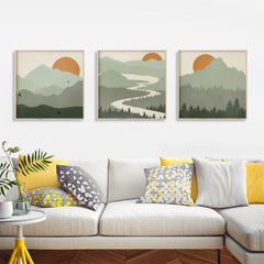 50cmx50cm Sage Green Landscapes 3 Sets Wood Frame Canvas Wall Art Tristar Online