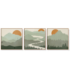 60cmx60cm Sage Green Landscapes 3 Sets Wood Frame Canvas Wall Art Tristar Online