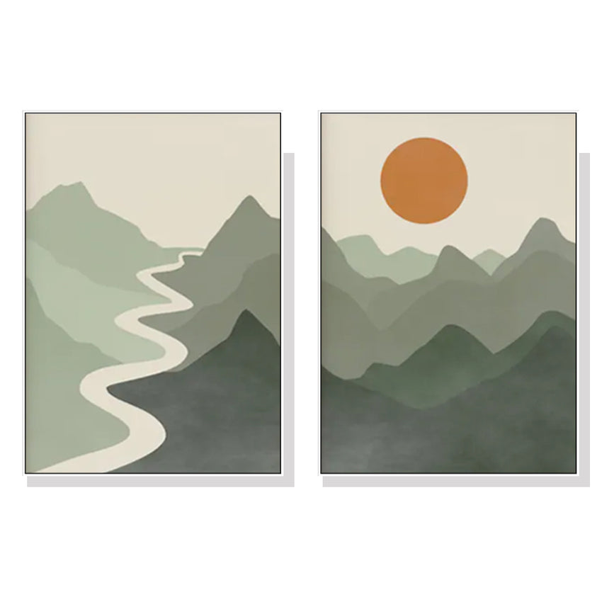 50cmx70cm Sage Green River Mountain 2 Sets White Frame Canvas Wall Art Tristar Online