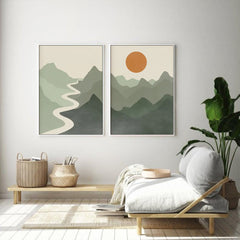 50cmx70cm Sage Green River Mountain 2 Sets White Frame Canvas Wall Art Tristar Online