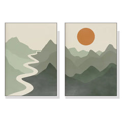 60cmx90cm Sage Green River Mountain 2 Sets White Frame Canvas Wall Art Tristar Online