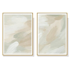 50cmx70cm Beige and Sage Green 2 Sets Gold Frame Canvas Wall Art Tristar Online