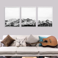 40cmx60cm Black White Mountain 3 Sets White Frame Canvas Wall Art Tristar Online