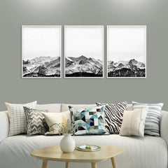 40cmx60cm Black White Mountain 3 Sets White Frame Canvas Wall Art Tristar Online