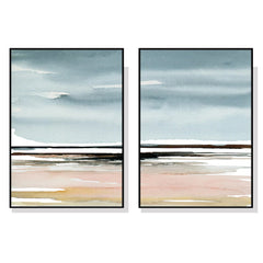 50cmx70cm Pink Beach Landscape 2 Sets Black Frame Canvas Wall Art Tristar Online