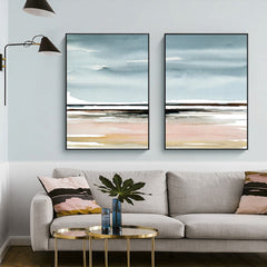 50cmx70cm Pink Beach Landscape 2 Sets Black Frame Canvas Wall Art Tristar Online