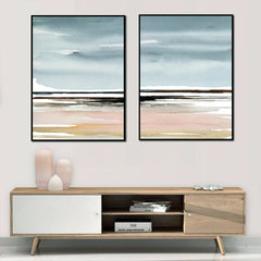 50cmx70cm Pink Beach Landscape 2 Sets Black Frame Canvas Wall Art Tristar Online