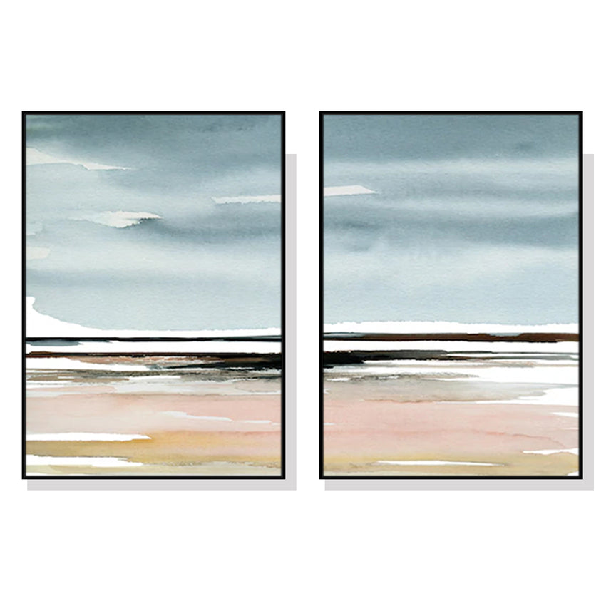 60cmx90cm Pink Beach Landscape 2 Sets Black Frame Canvas Wall Art Tristar Online