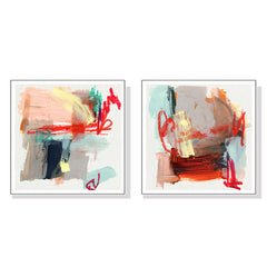 70cmx70cm Abstract Colourful Garden 2 Sets White Frame Canvas Wall Art Tristar Online