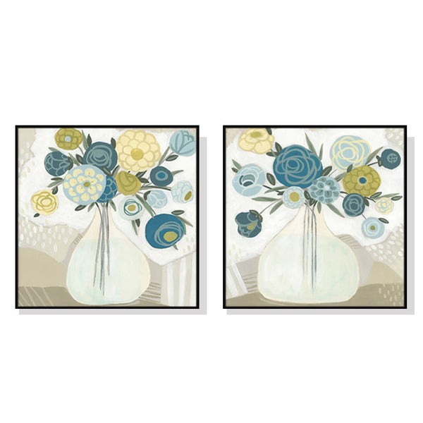 50cmx50cm Blue Bouquet 2 Sets Black Frame Canvas Wall Art Tristar Online