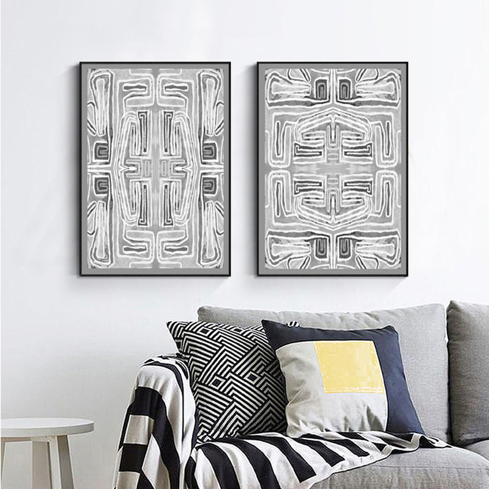 Wall Art 40cmx60cm Black White Pattern 2 Sets Black Frame Canvas Tristar Online