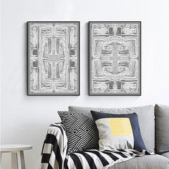 Wall Art 40cmx60cm Black White Pattern 2 Sets Black Frame Canvas Tristar Online