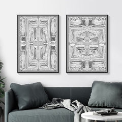 Wall Art 40cmx60cm Black White Pattern 2 Sets Black Frame Canvas Tristar Online