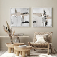 Wall Art 40cmx40cm Neutral Abstract 2 Sets White Frame Canvas Tristar Online