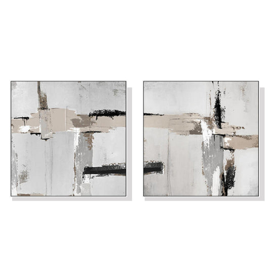 Wall Art 80cmx80cm Neutral Abstract 2 Sets White Frame Canvas Tristar Online
