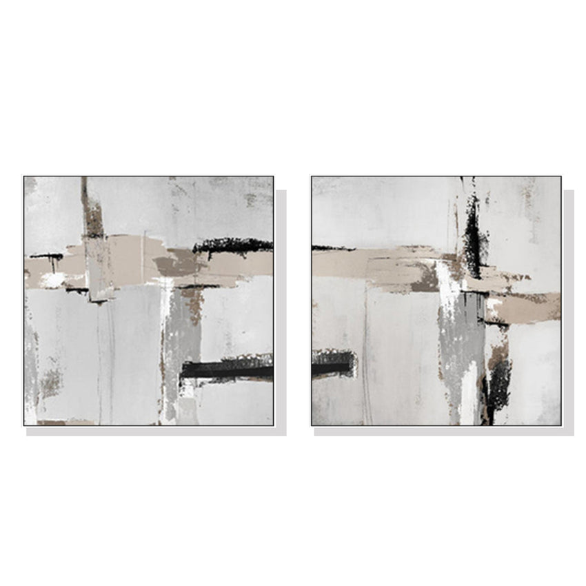 Wall Art 80cmx80cm Neutral Abstract 2 Sets White Frame Canvas Tristar Online