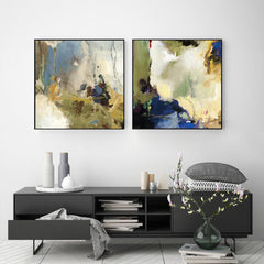 Wall Art 80cmx80cm Abstract Blue 2 Sets Black Frame Canvas Tristar Online