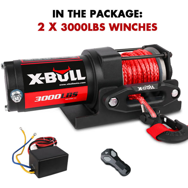 X-BULL 12V Electric Winch Boat 3000LBS Synthetic Rope Wireless Remote ATV 4WD 2 Units Tristar Online