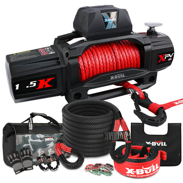 X-BULL 4WD Recovery Kit Kinetic Recovery Rope With 14500LBS Electric Winch 12V Winch 4WD 4X4 Offroad Tristar Online