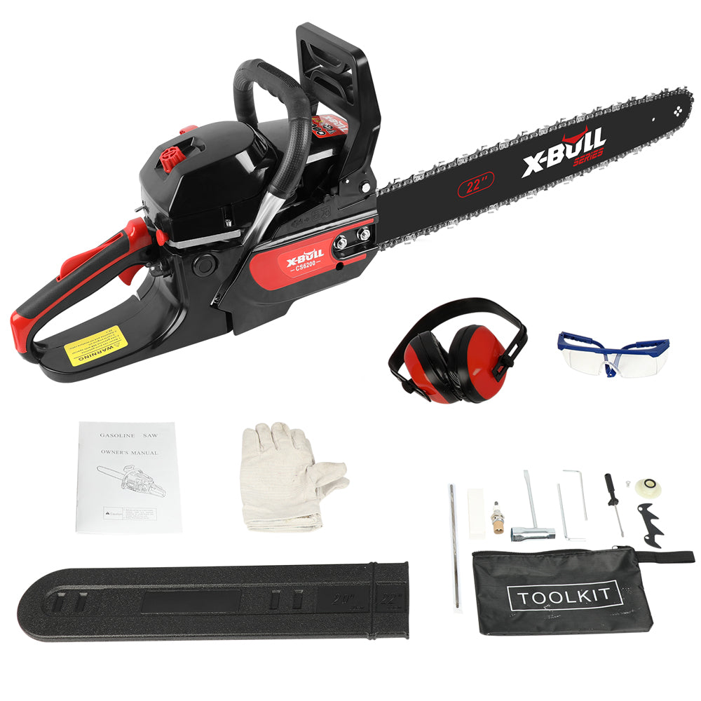 X-BULL Petrol Chainsaw Commercial 62CC 22" Bar E-Start Tree Pruning Top Handle Tristar Online