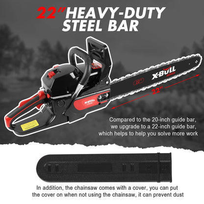 X-BULL Petrol Chainsaw Commercial 62CC 22" Bar E-Start Tree Pruning Top Handle Tristar Online