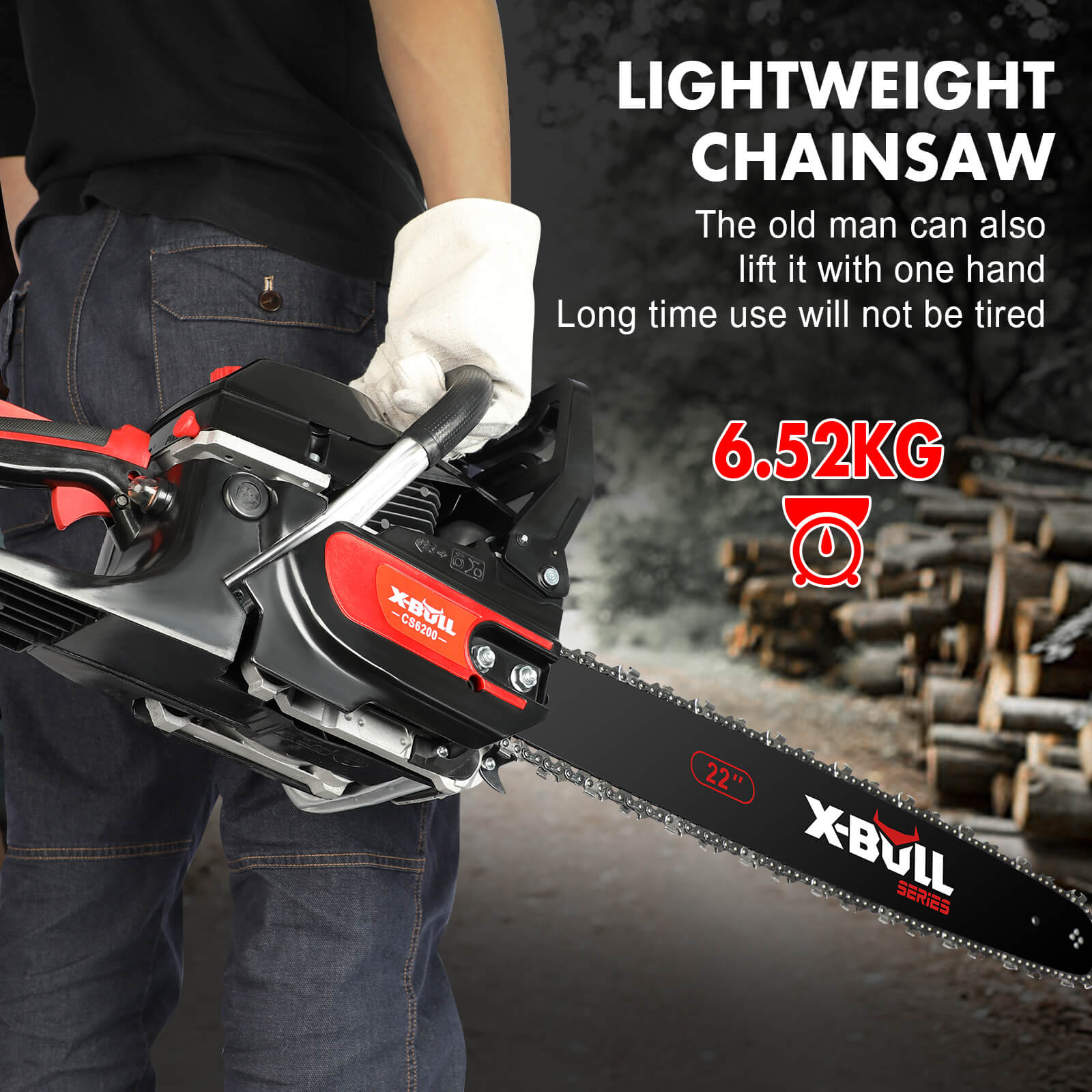 X-BULL Petrol Chainsaw Commercial 62CC 22" Bar E-Start Tree Pruning Top Handle Tristar Online